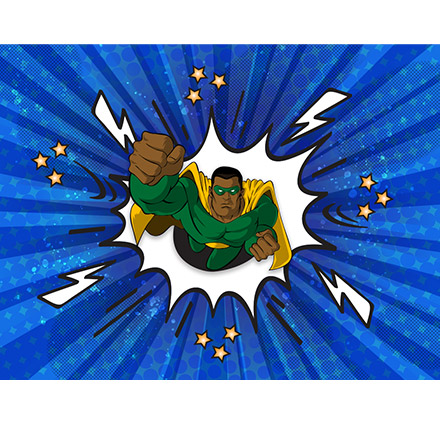 404 Page blue superhero design