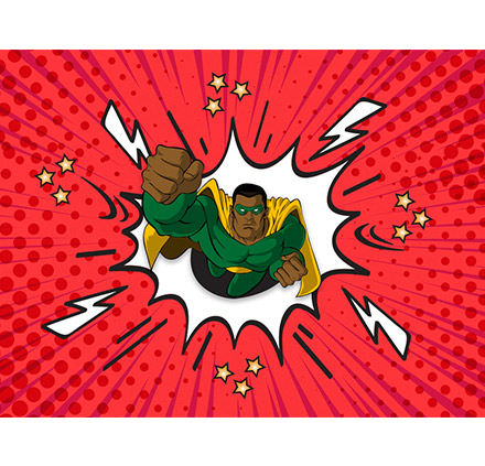 404 Page red superhero design