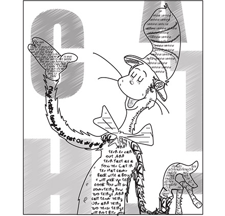 Cat in the Hat illustration done with various fonts